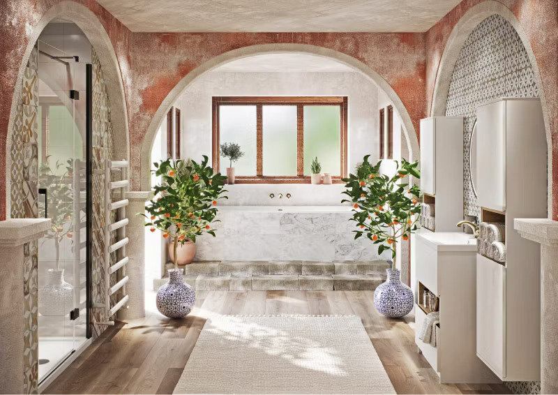 mediterranean bathroom with arches