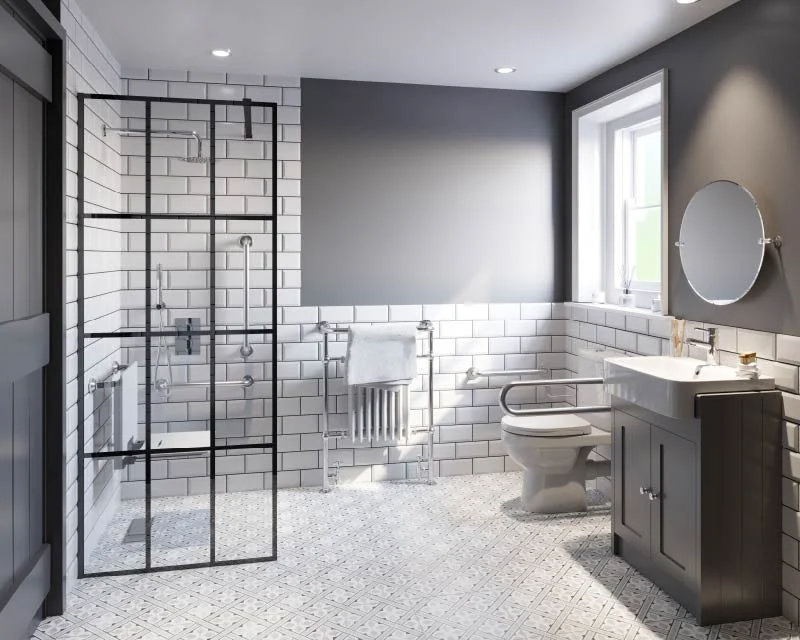 contemporary grey accessible bathroom