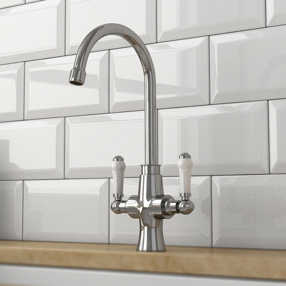 Traditional Chrome Plated Dual-Lever Kitchen Tap