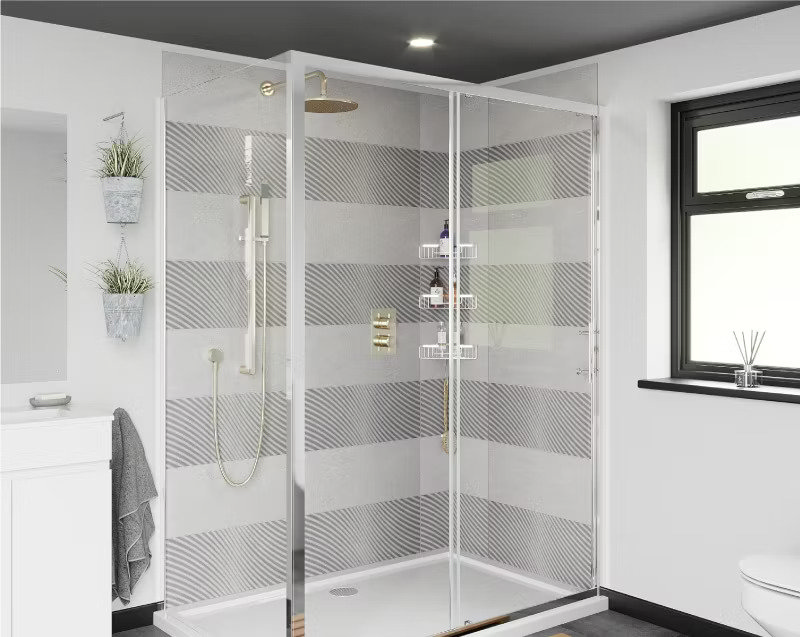 modern bathroom with brass shower