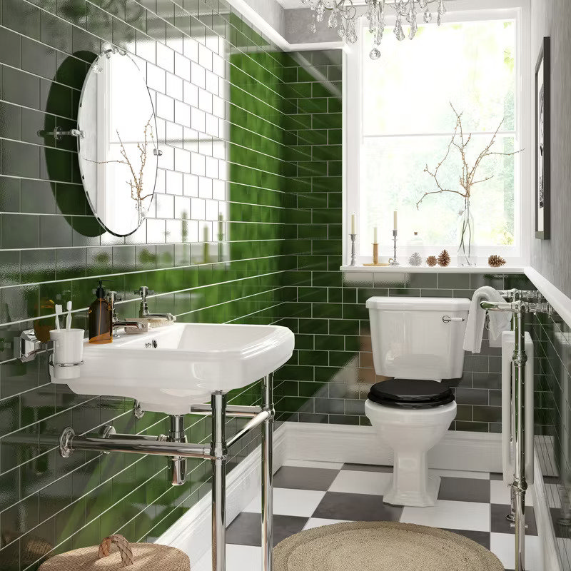 green metro-tiled bathroom