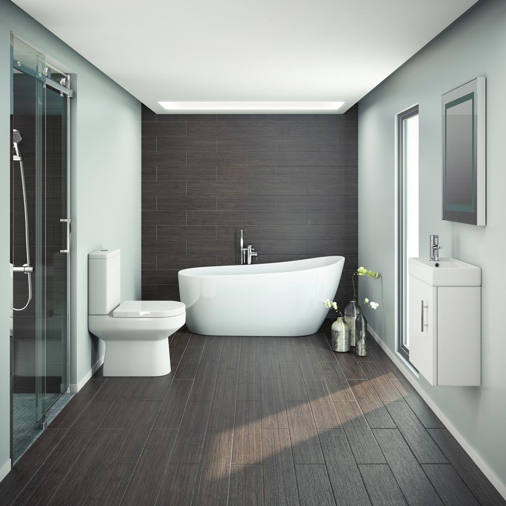 Modern Bathroom Suite with Slipper Style Freestanding Bath