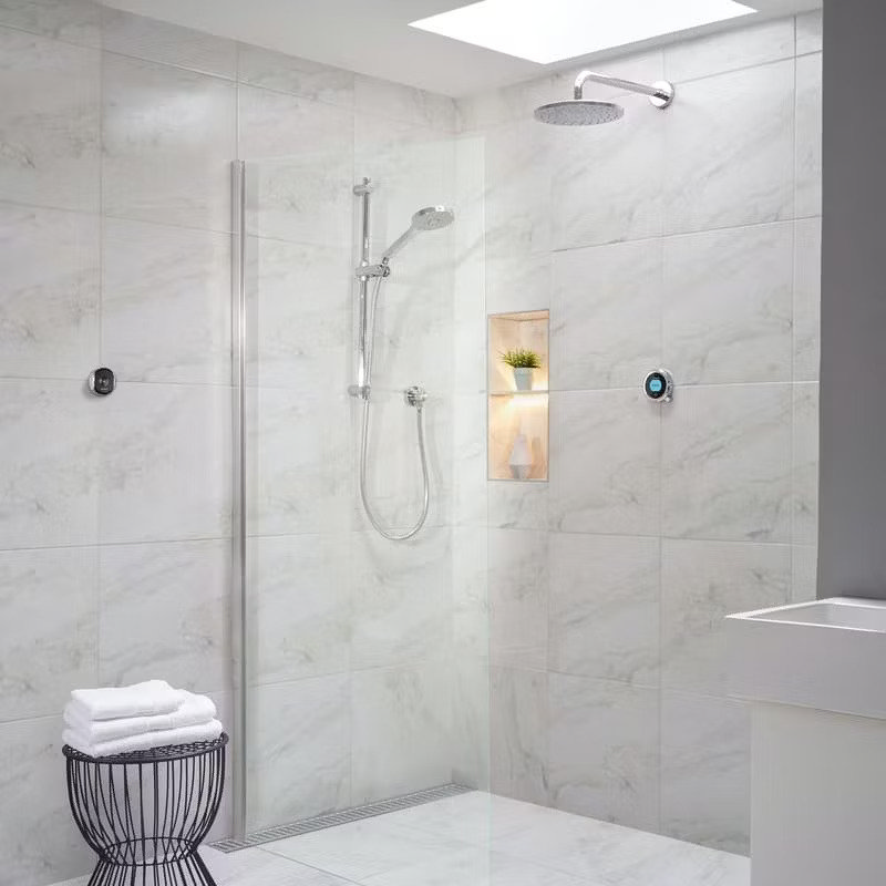 mable shower enclosure with shower neiche