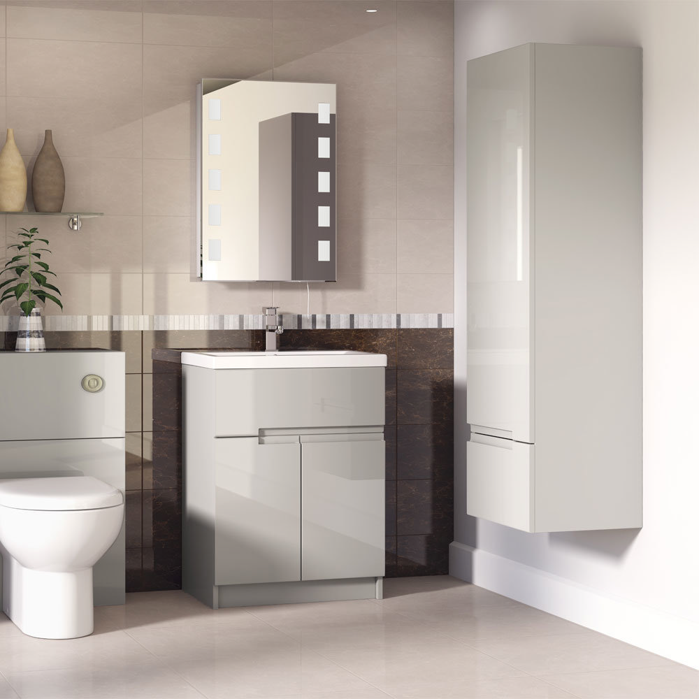 Modern Light Grey Sink Vanity Unit and Toilet