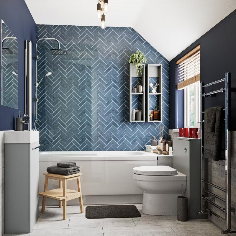 modern blue and grey bathroom