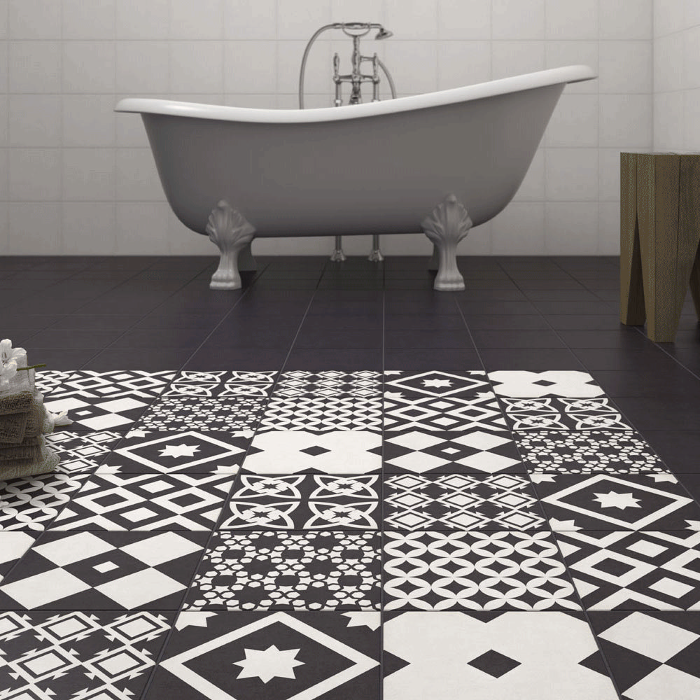 Charcoal Grey Patterned Wall and Floor Tiles