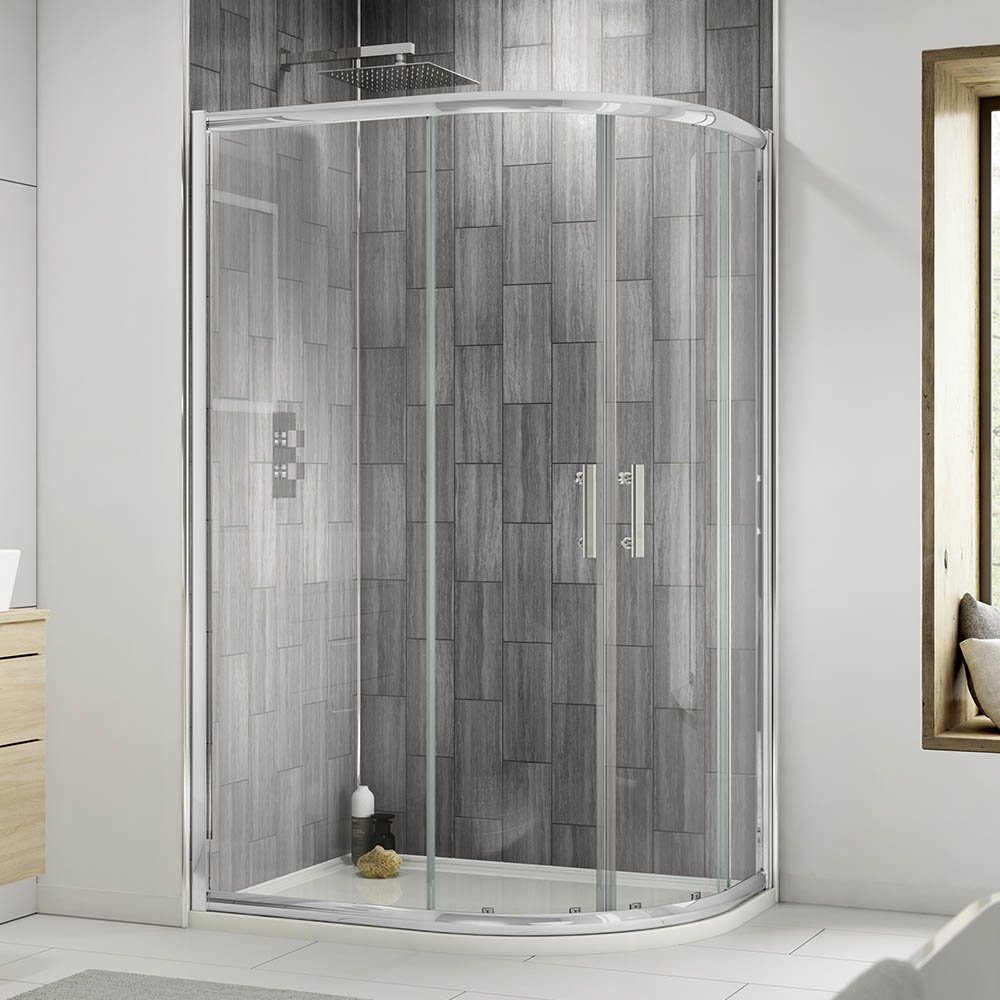 offset quadrant shower enclosure grey tile