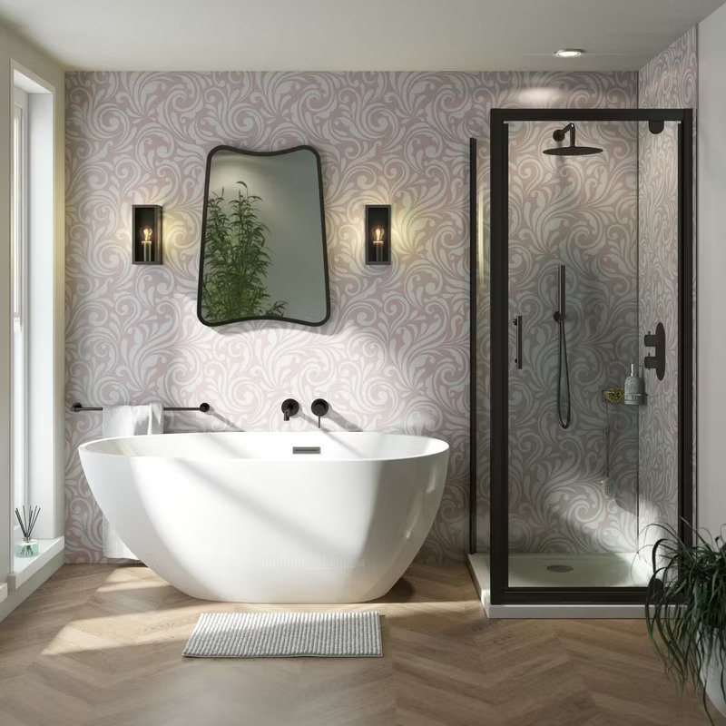 swirly bathroom pink wall