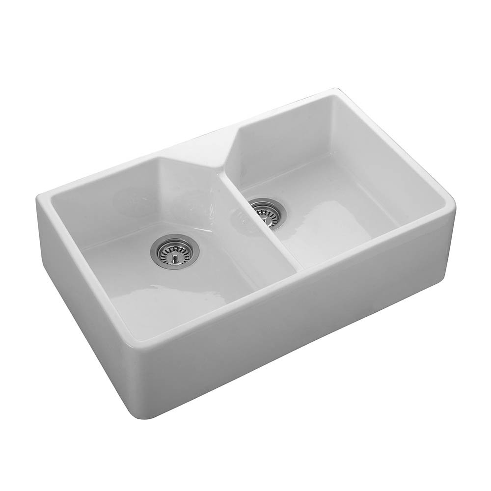 White Ceramic double bowl Kitchen Sink