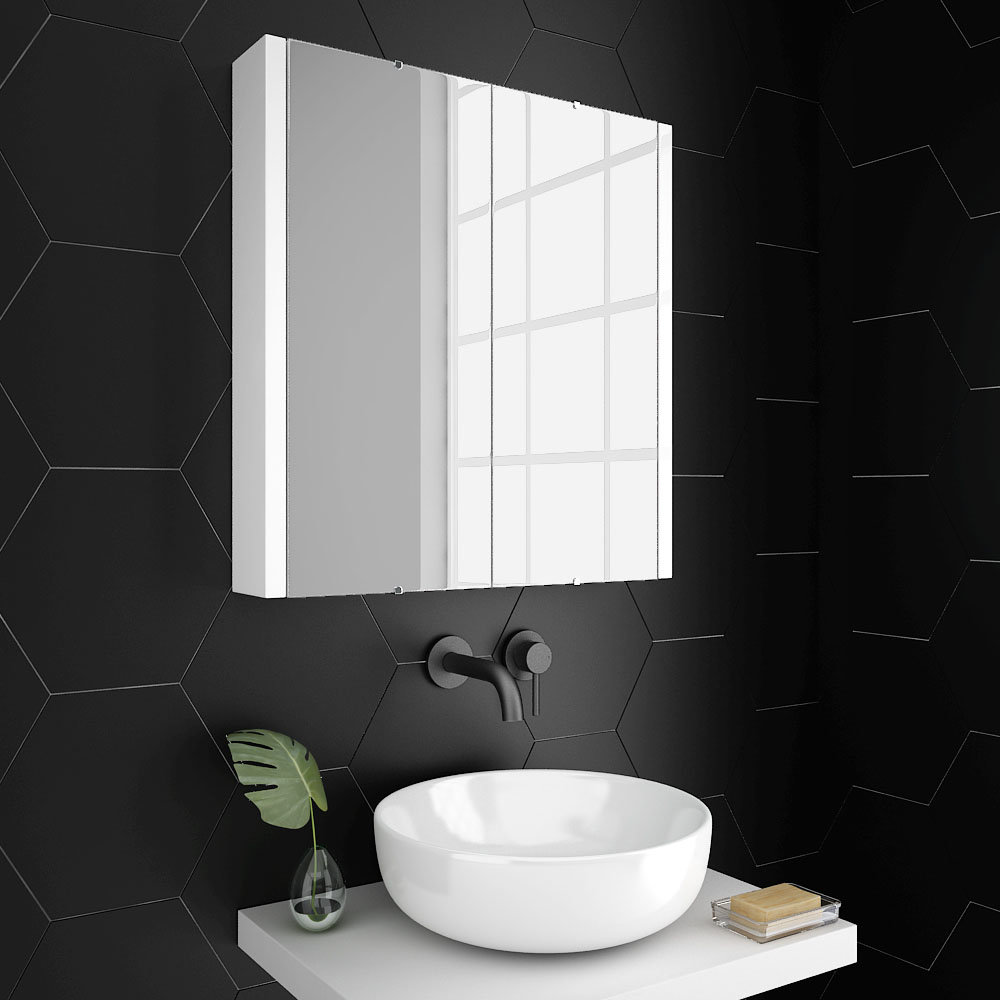 mirror cabinet above basin black bathroom