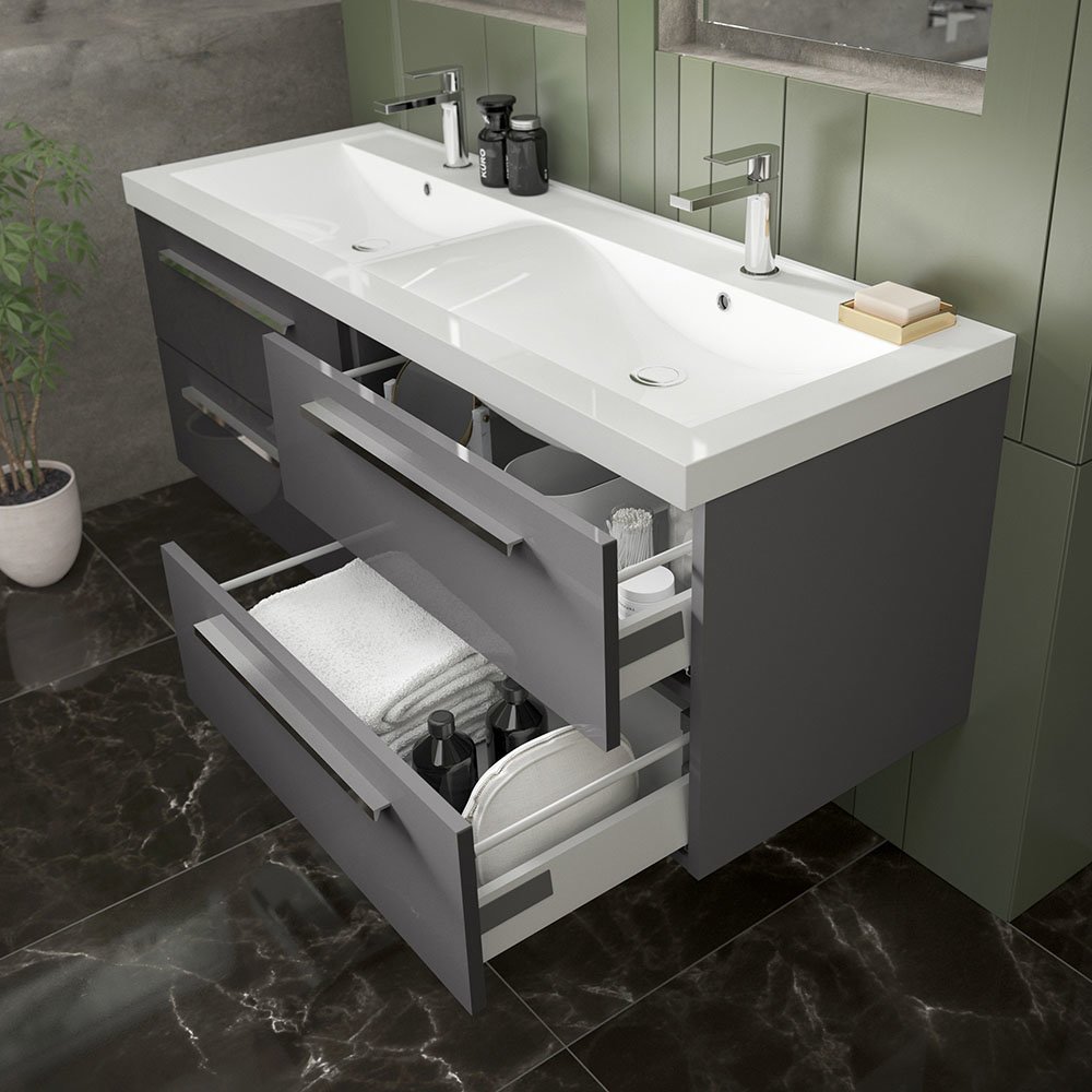 Gloss Grey Quartet Double Basin Vanity Unit