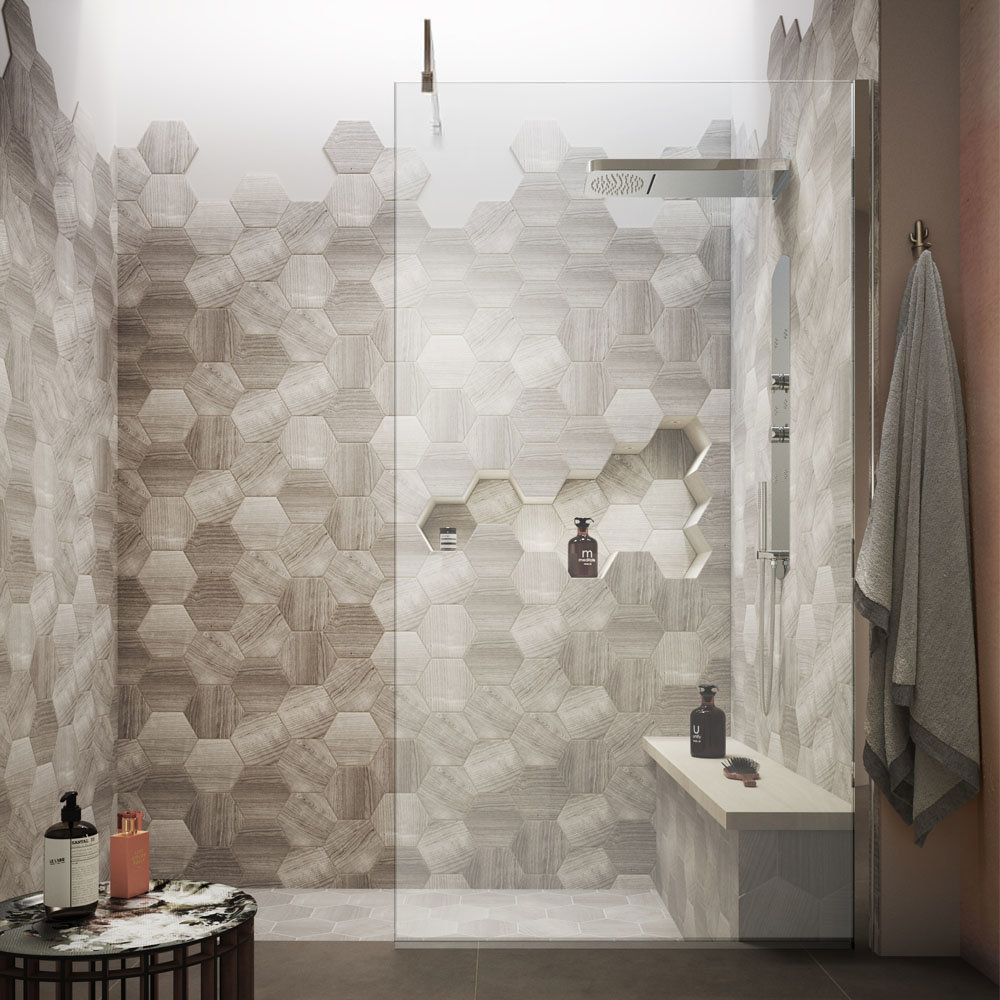 hexagon tile shower wet room