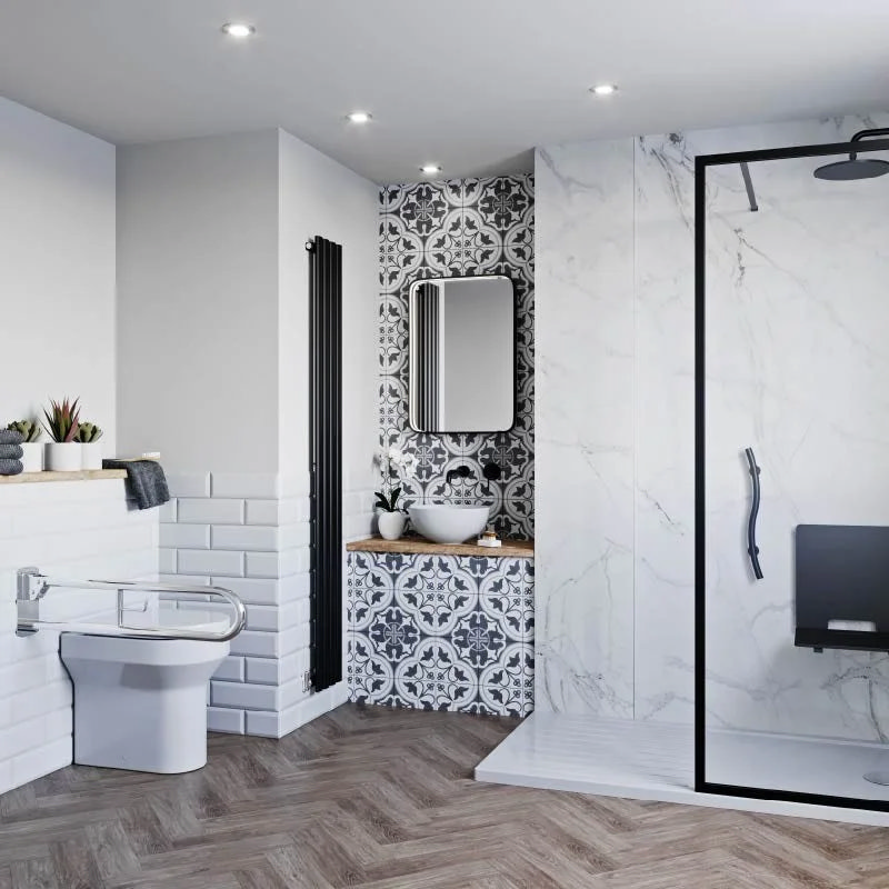 monochrome accessible bathroom