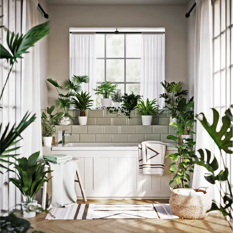 bathroom with lots of plants