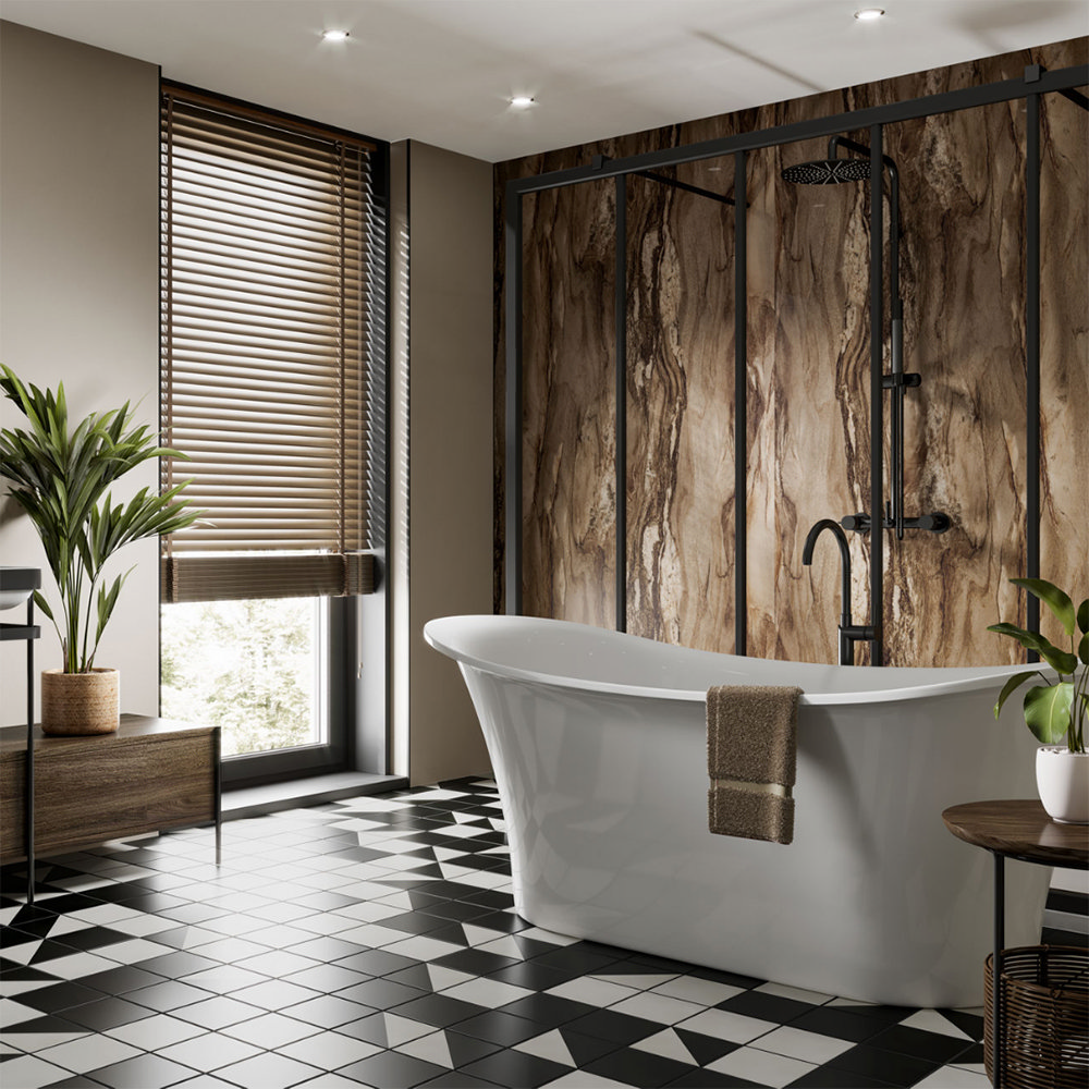 medium dark wood luxury bathroom with 