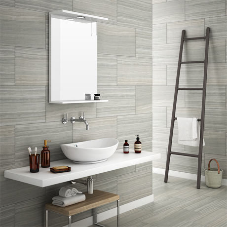 Grey Wood effect bathroom Floor Tiles 