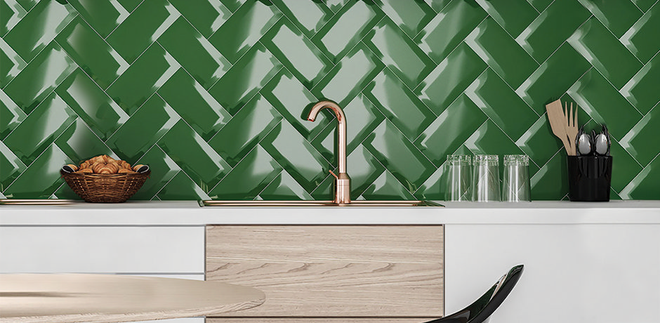 shiny green metro kitchen tiles