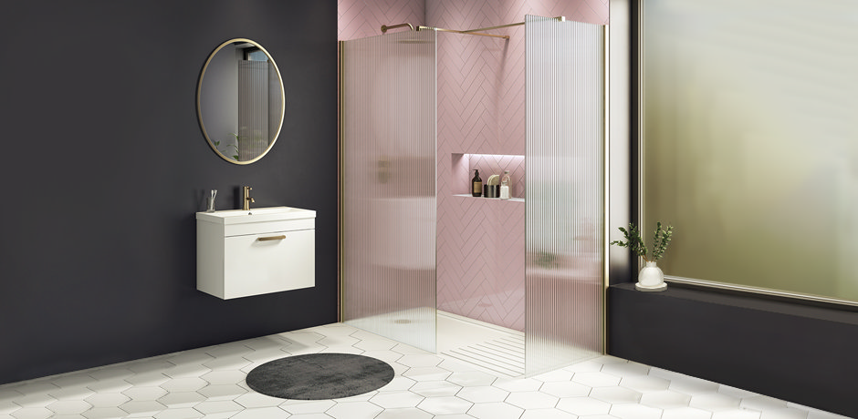pink white and black modern bathroom