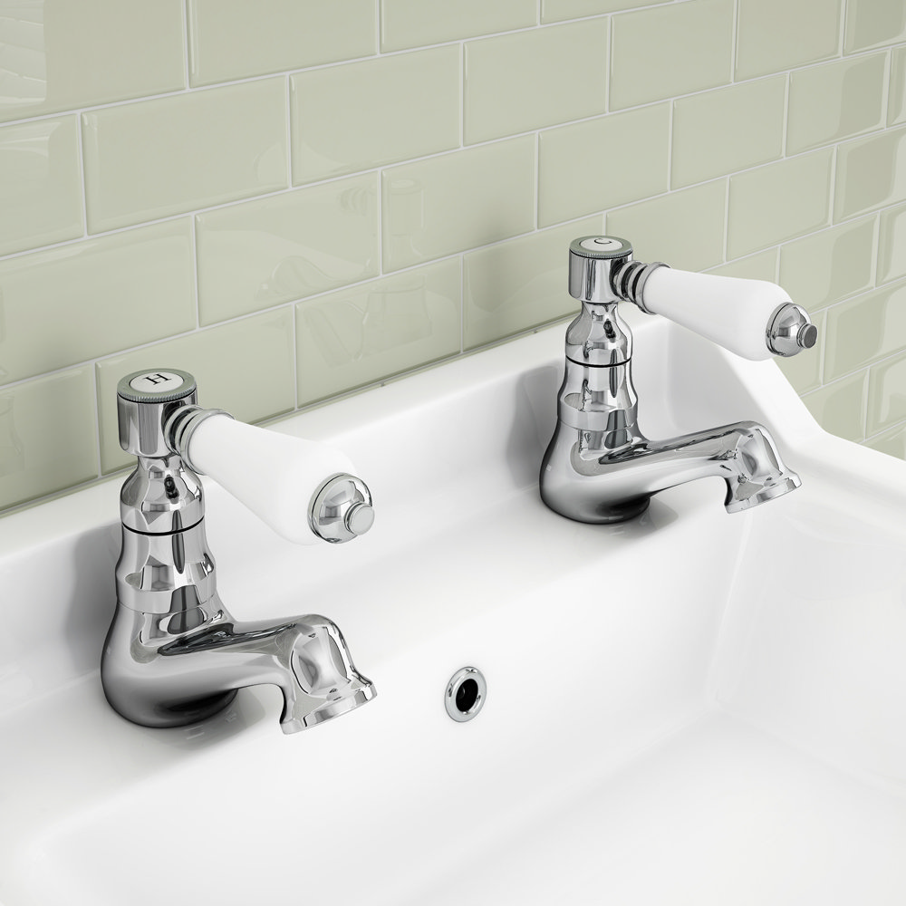 traditional chrome taps white handle