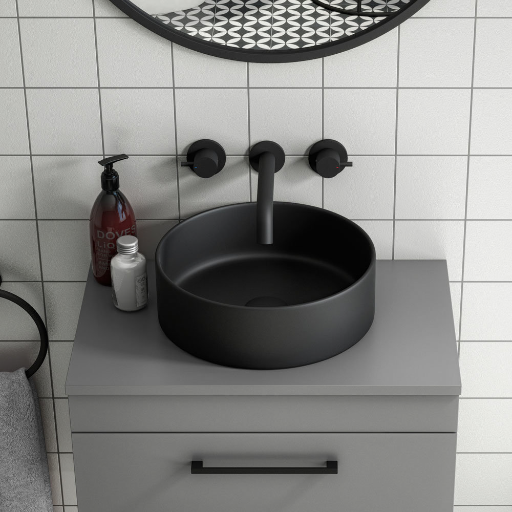 Round Matt Black counter top basin and wall mounted tap