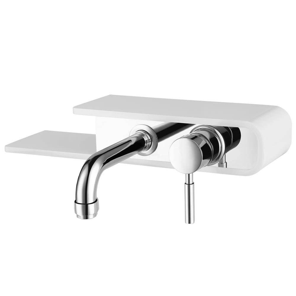 white and chrome Wall Mounted Tap with Shelf