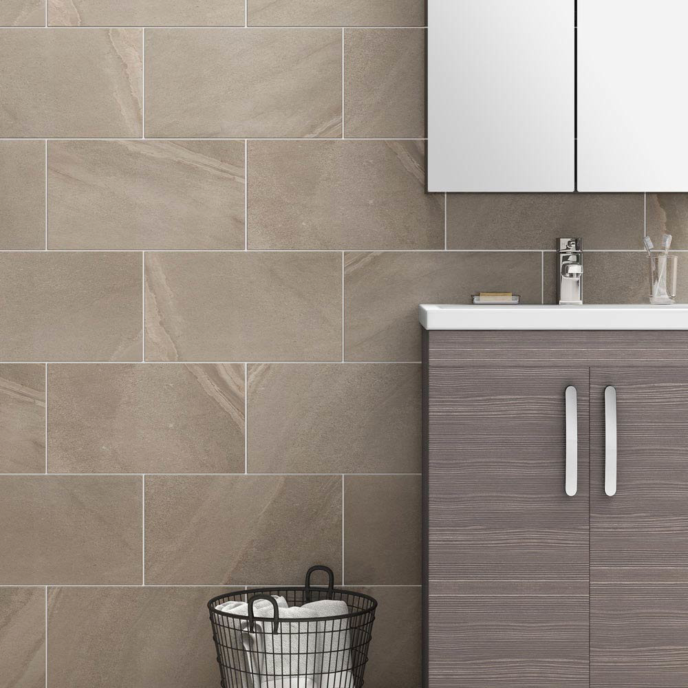 Beige Stone Effect Wall and Floor bathroom Tiles