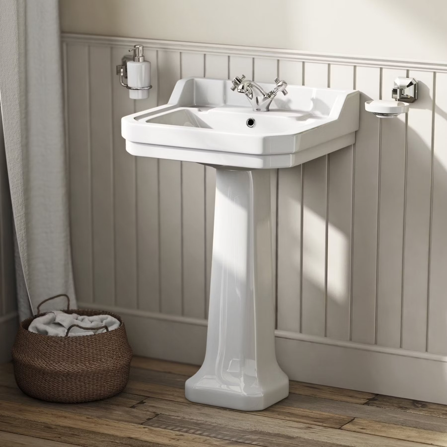traditional pedestal basin cream bathroom