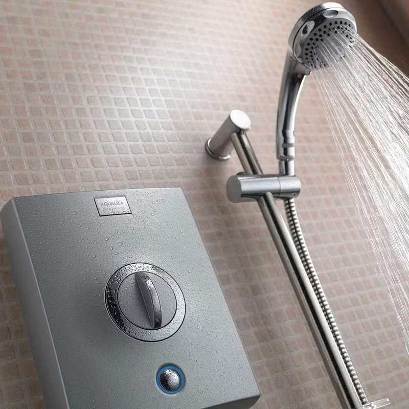 electric shower against mosaic tile