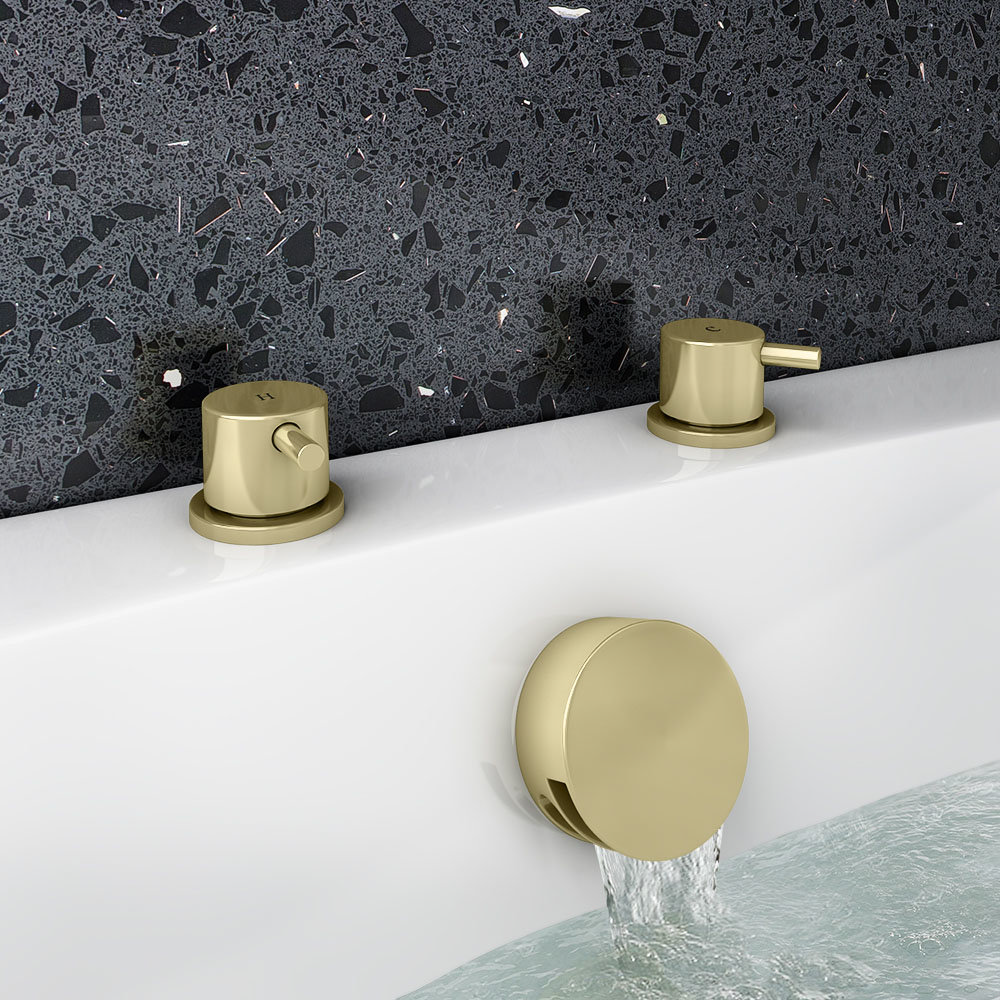 Brushed Brass Deck Bath Side Valves with Freeflow Bath Filler