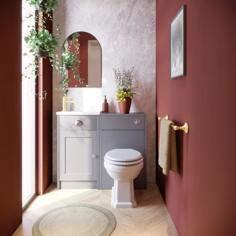 burgandy small bathroom