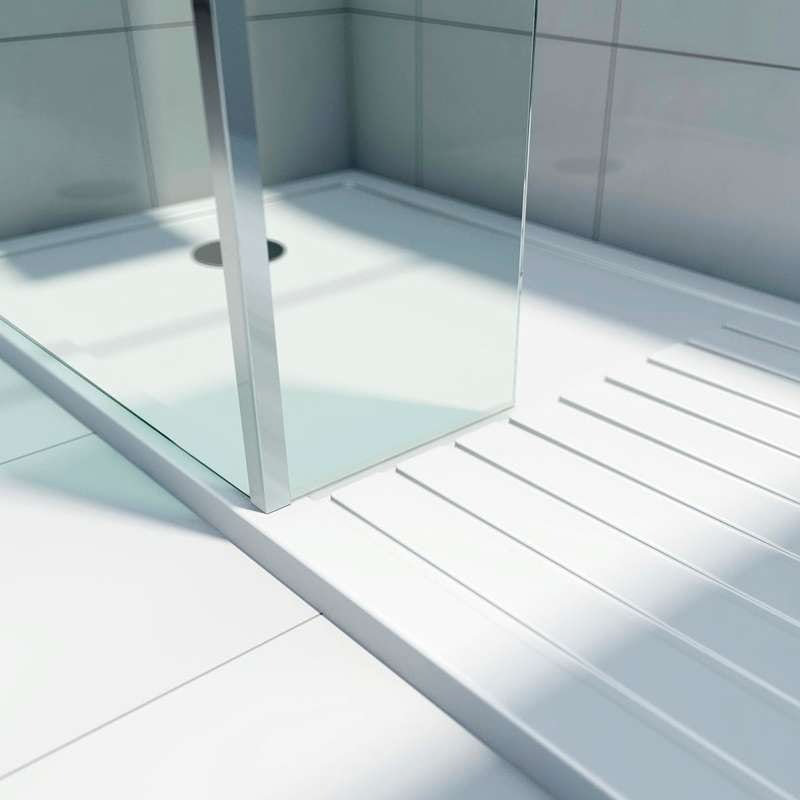 Close-up of a walk-in shower tray