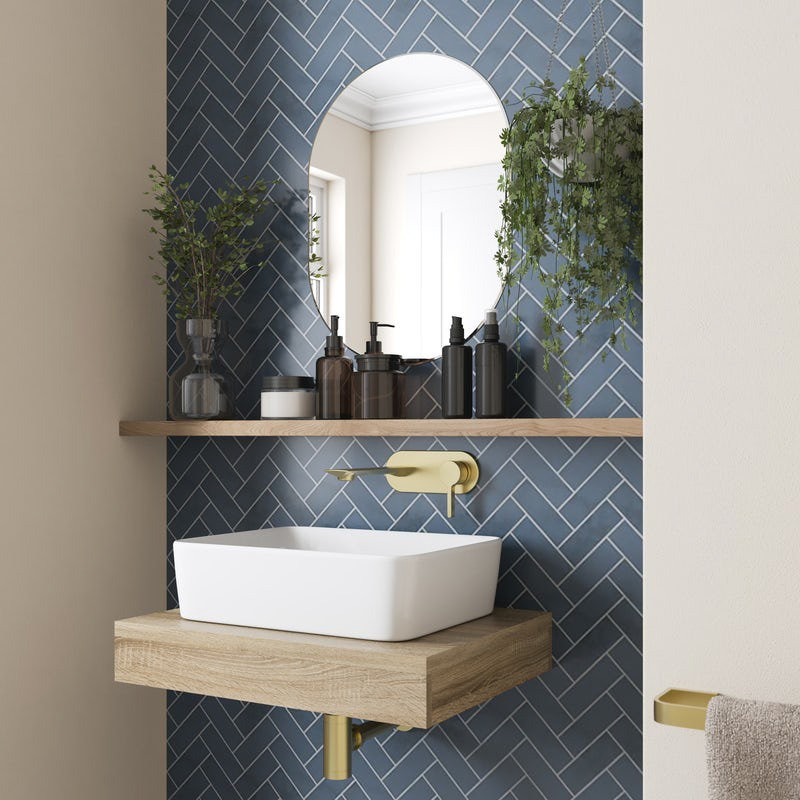 Bathroom with elemental blue wall tiles