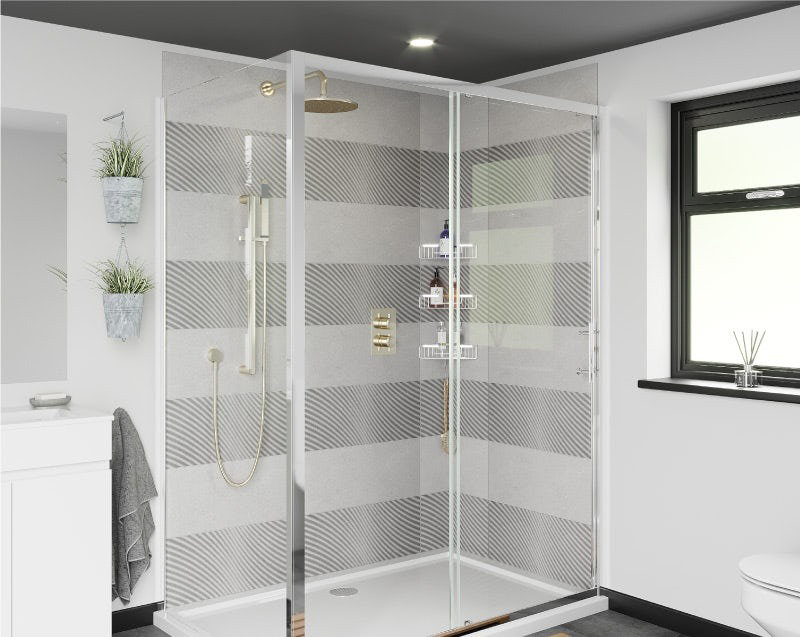 Shower enclosure in painted bathroom