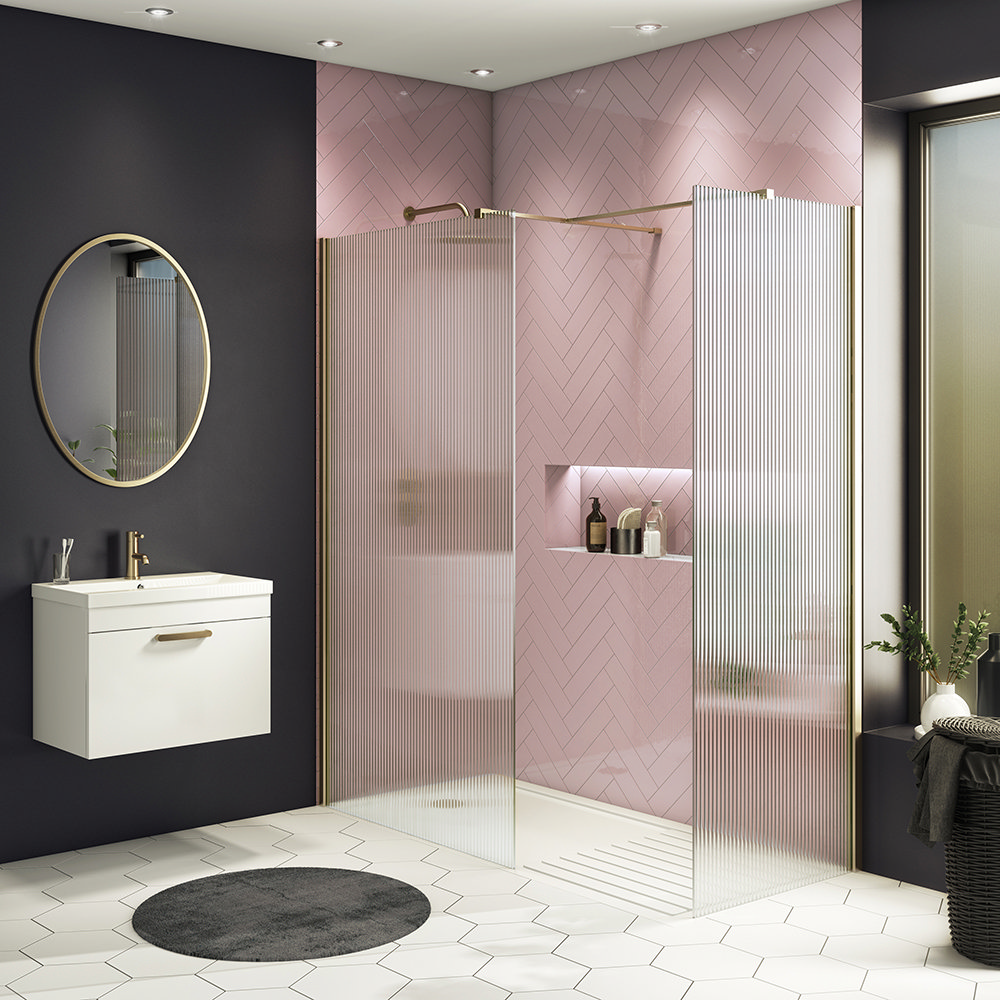 Arezzo 1600 x 800 Fluted Glass Matt Black Profile Wet Room