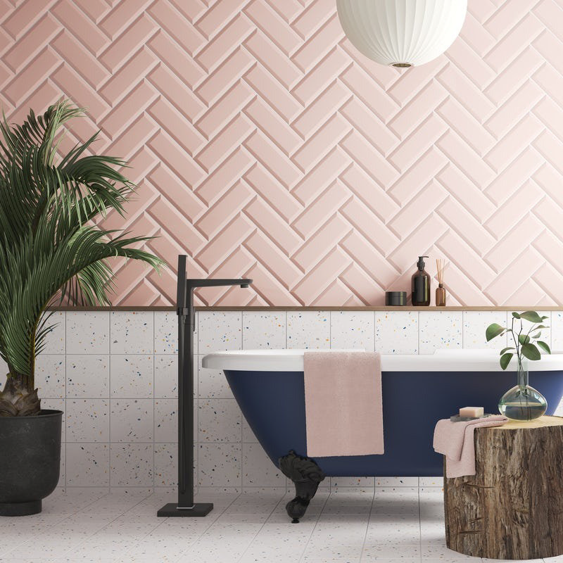 Bathroom with fondant pink wall tiles