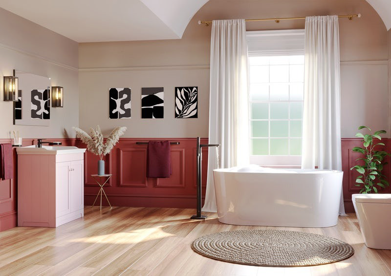 Bathroom with radiant red wall panelling