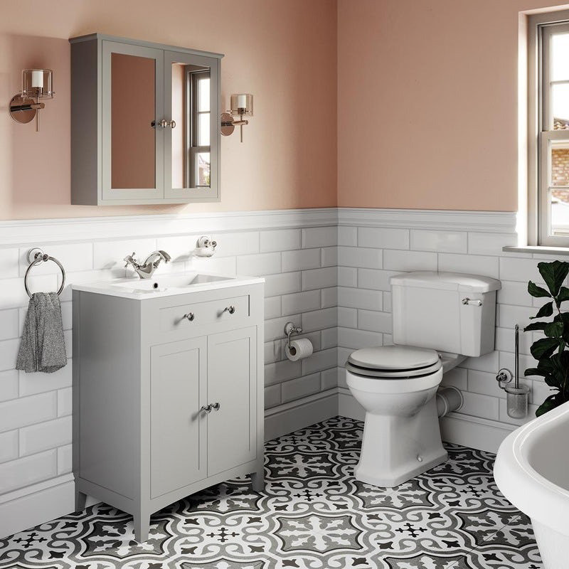 Pink and grey bathroom