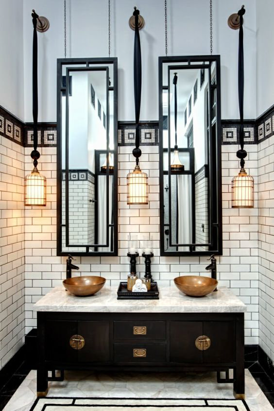 Chinese villa styled hotel bathroom suite with pendant lights | 29 Bright Bathroom Lighting Ideas For 2017