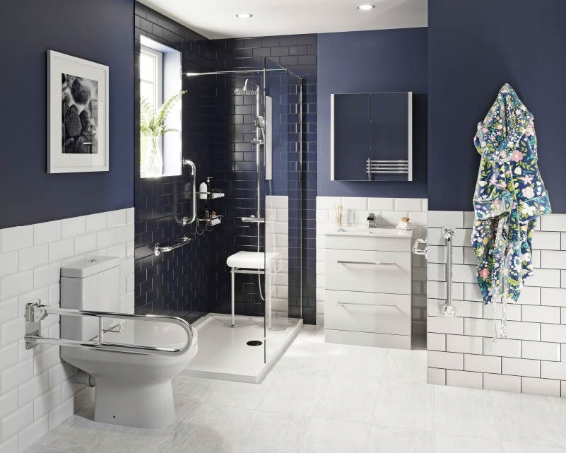 Blue accessible bathroom