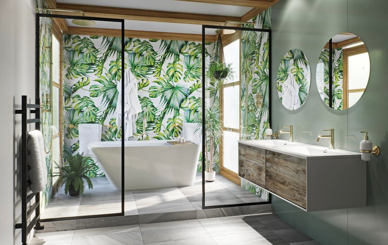 Botanical shower wall panels