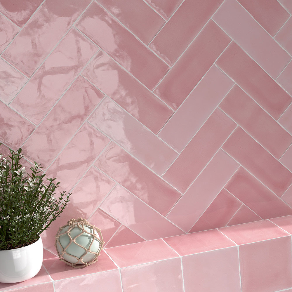 Retford Chevron Pink Gloss Wall Tiles
