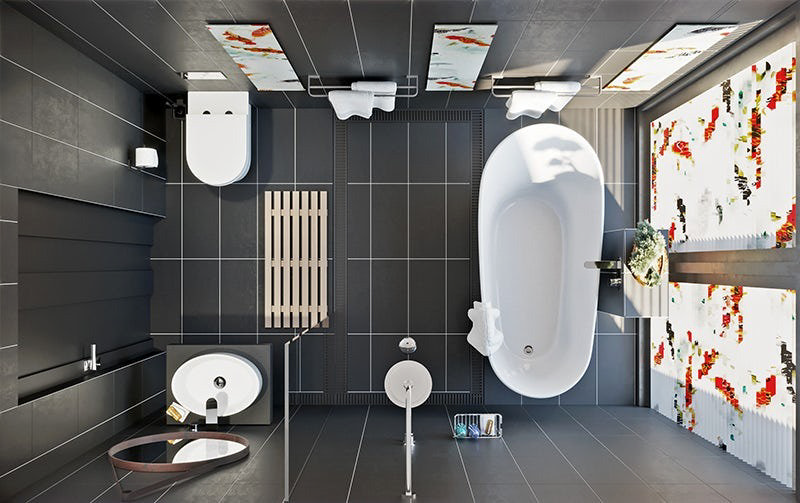 Overhead view of bathroom layout