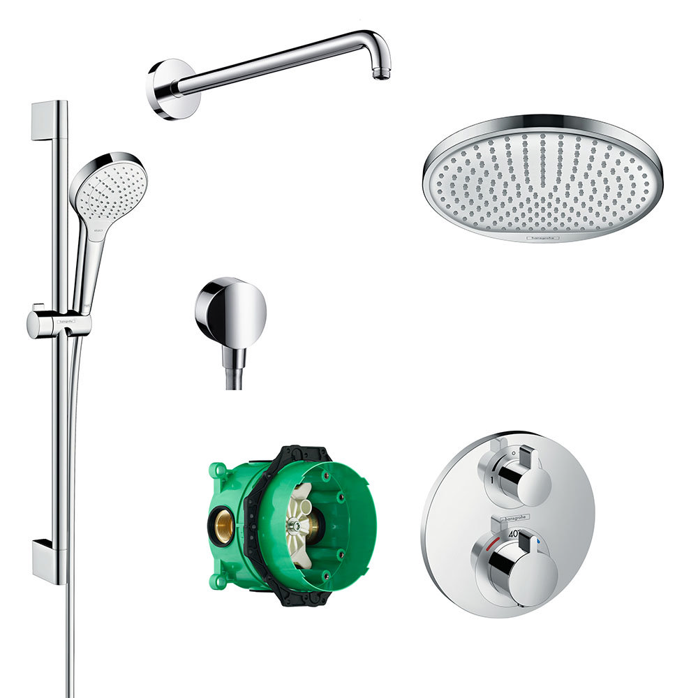 hansgrohe Ecostat S Round Complete Shower Set with Shower Slider Rail Kit