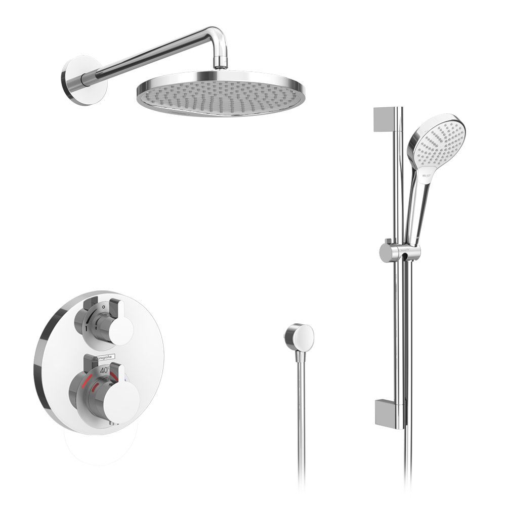 hansgrohe Ecostat S Round Complete Shower Set with Shower Slider Rail Kit