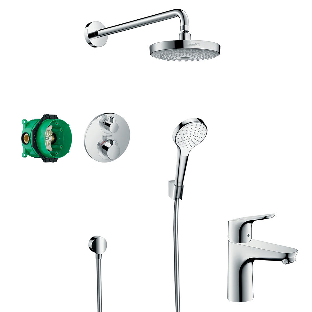 hansgrohe Croma Select S Complete Shower Set &amp; Focus Tap Package