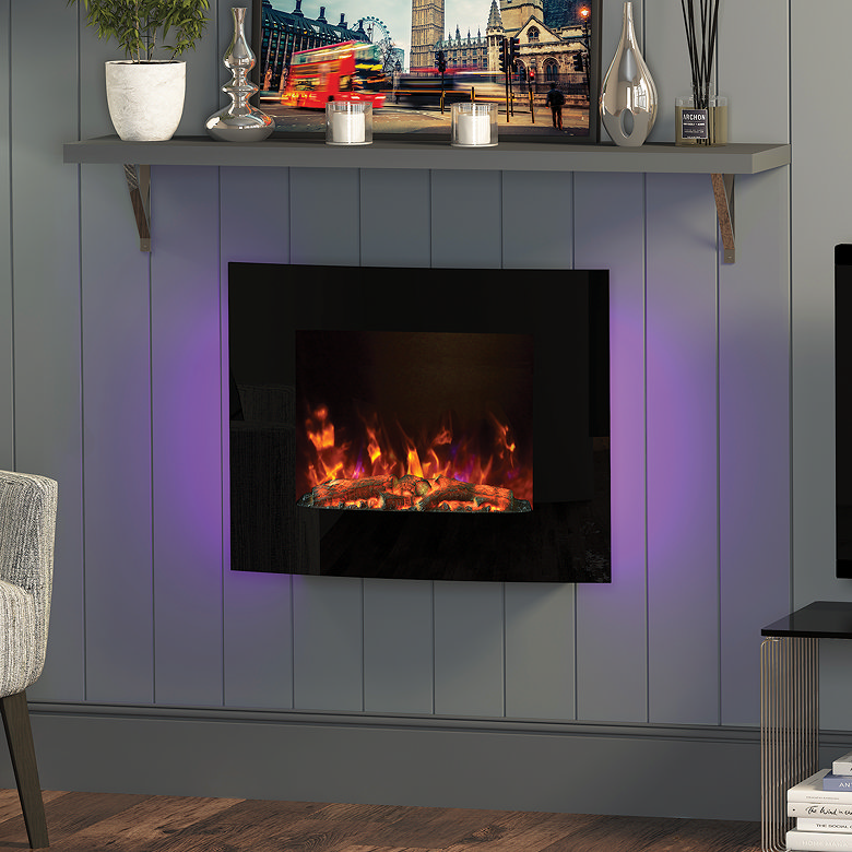 modern electric fireplace with LED lighting