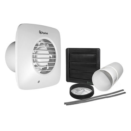 Xpelair LV100 Simply Silent 4" Square SELV Bathroom Fan with Timer + Wall Kit - 93032AW