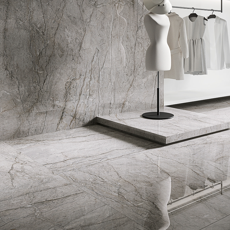 grey stone effect wall and floor tiles