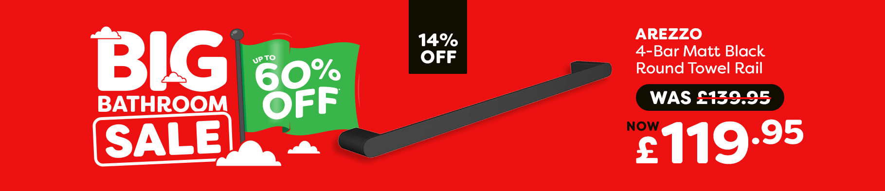 Banner 3 - Arezzo 4-Bar Matt Black Round Towel Rail
