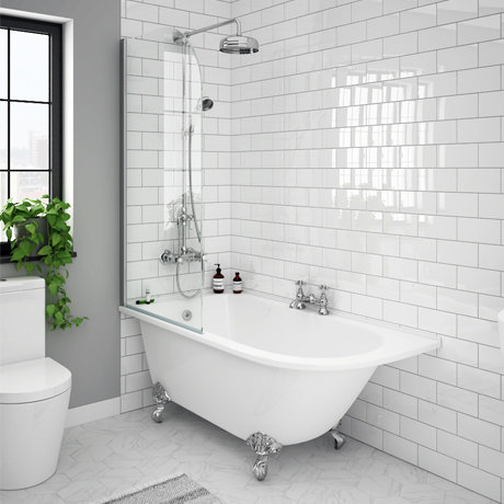 Appleby 1550 Roll Top Shower Bath with Screen + Chrome Leg Set